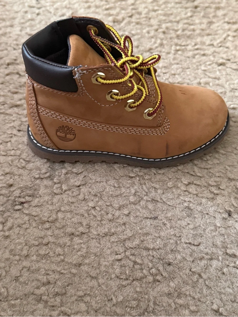 Timberland Kids Wheat/Tan Lace-Up Ankle Boots with Yellow Accents